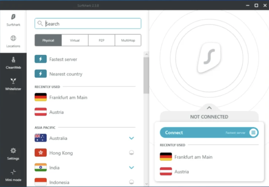 Surfshark VPN Review: Surfshark Winddows interface